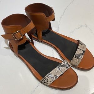 Cole Haan brown and snake print leather ankle strap sandals - Sz 8